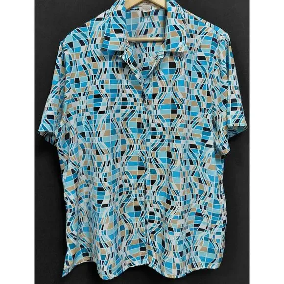 Notations Woman Blue Geometric Print Sleeve Blouse Size 1X-See Measurements - Picture 1 of 9